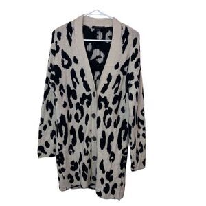 Something Navy Leopard Print Costal Cowgirl Boho Cardigan Duster Sweater XXS